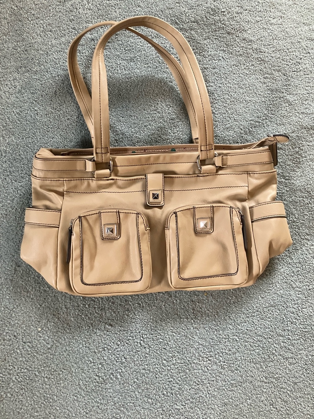 Tyler Rodan Beige/Tan Double-Front Pocket Shoulder Tote